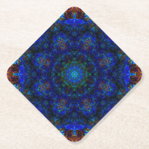 Dazzling Blue Bohemian Kaleidoscope, Paper Coaster
