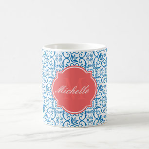 Dazzling Blue Damask Monogram Mug