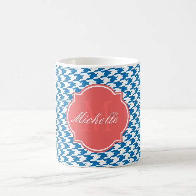 Dazzling Blue Houndstooth Monogram Mug (Center)