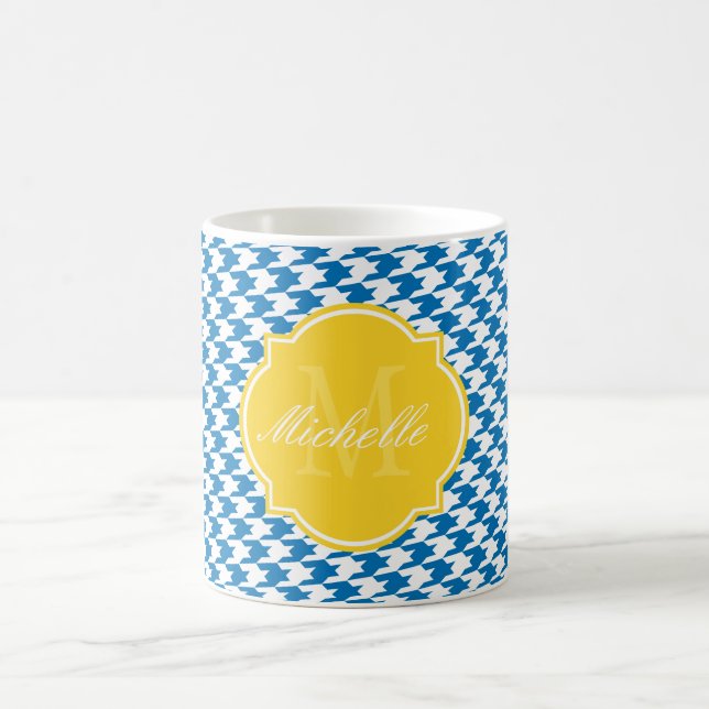 Dazzling Blue Houndstooth Monogram Mug (Center)