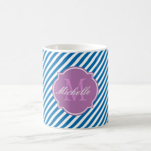 Dazzling Blue Stripe Monogram Mug
