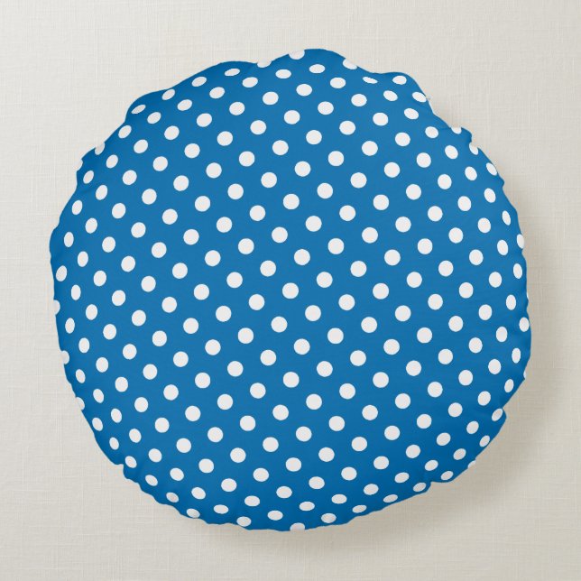 Dazzling Blue & White Polka Dot Round Pillows (Back)