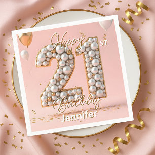 Dazzling Blush Pink and Pearl Gold 21st Birthday Napkin