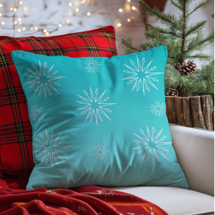 Dazzling Christmas Stars Pillow, Aqua Throw Pillow