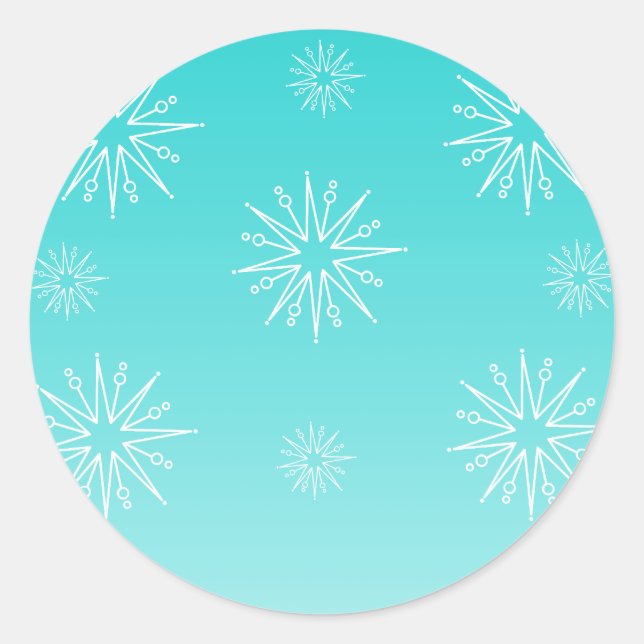 Dazzling Christmas Stars Stickers, Turquoise Classic Round Sticker (Front)