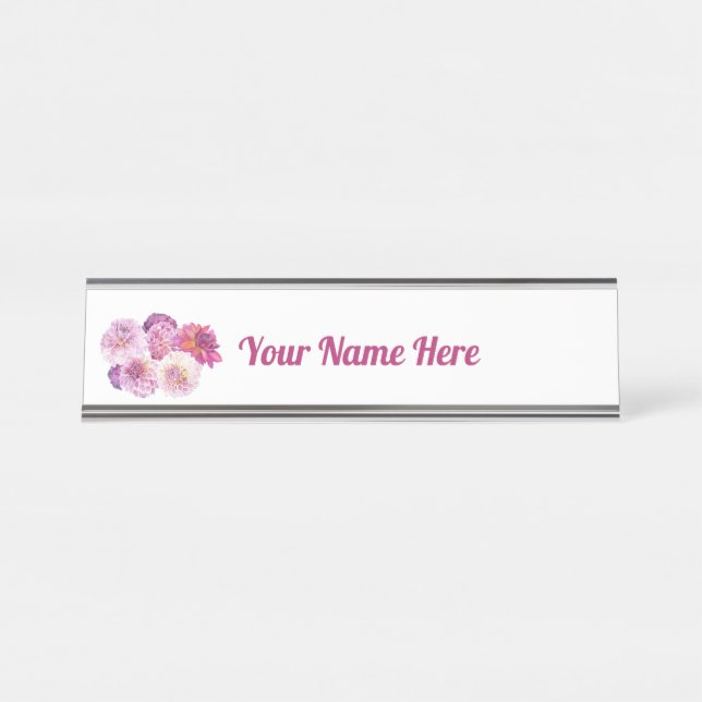 Dazzling Dahlias Personalized  Desk Name Plate (Front)