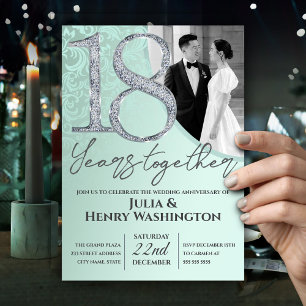 Dazzling Diamond 18th  Wedding Anniversary  Invitation