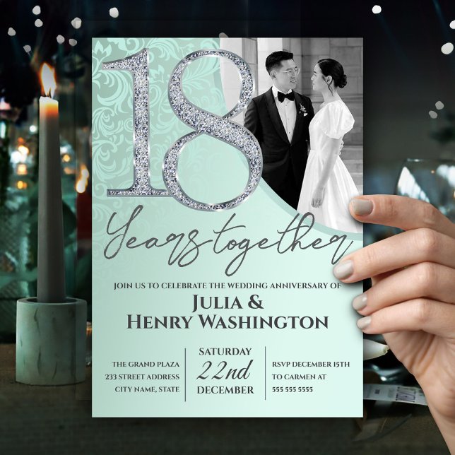 Dazzling Diamond 18th  Wedding Anniversary  Invitation (Creator Uploaded)