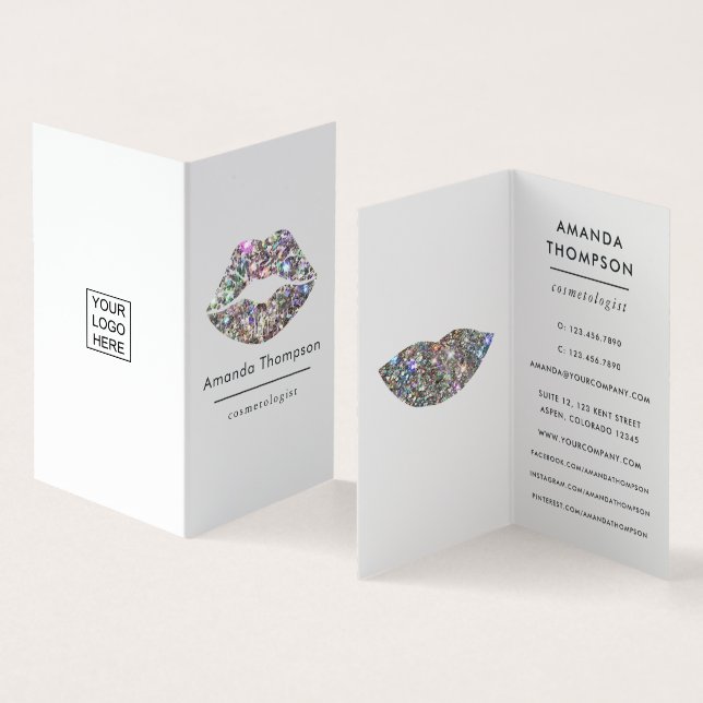 Dazzling Faux Glitter Lips Makeup Artist Business  Card (Inside and Outside)