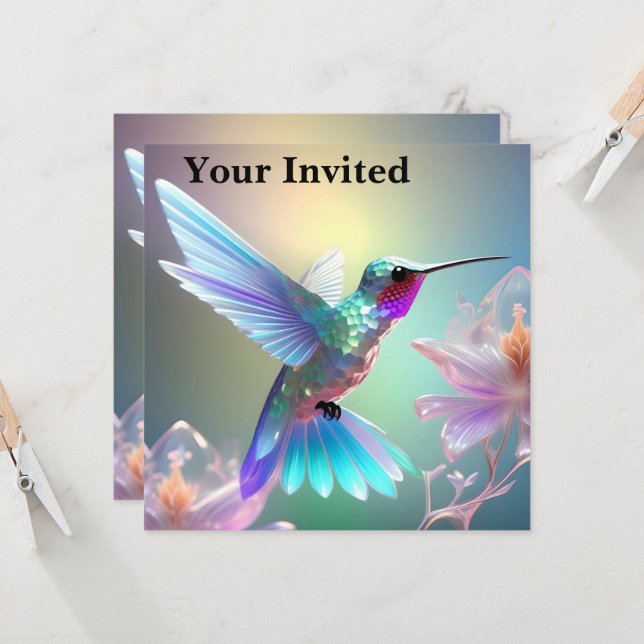 Dazzling Fusion: Rainbow Glass Hummingbird,  Invitation (Front/Back In Situ)