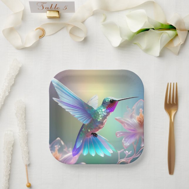 Dazzling Fusion: Rainbow Glass Hummingbird,  Paper Plate (Wedding)