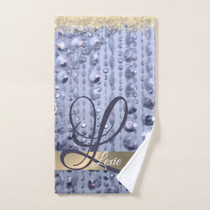 Dazzling Glittery Beads Monogram Bath Towel Set