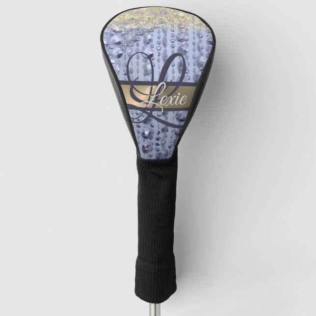 Dazzling Glittery Blue Beads Monogram  Golf Head Cover (Front)