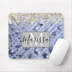 Dazzling Glittery Blue Beads Monogram Mouse Pad