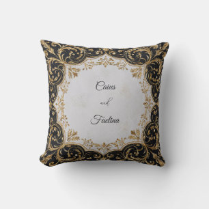 Dazzling Gold Glitter Baroque Black Luxury Wedding Throw Pillow