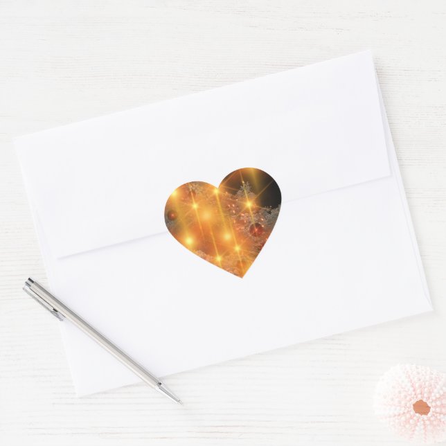 Dazzling Golden Holiday Heart Sticker (Envelope)