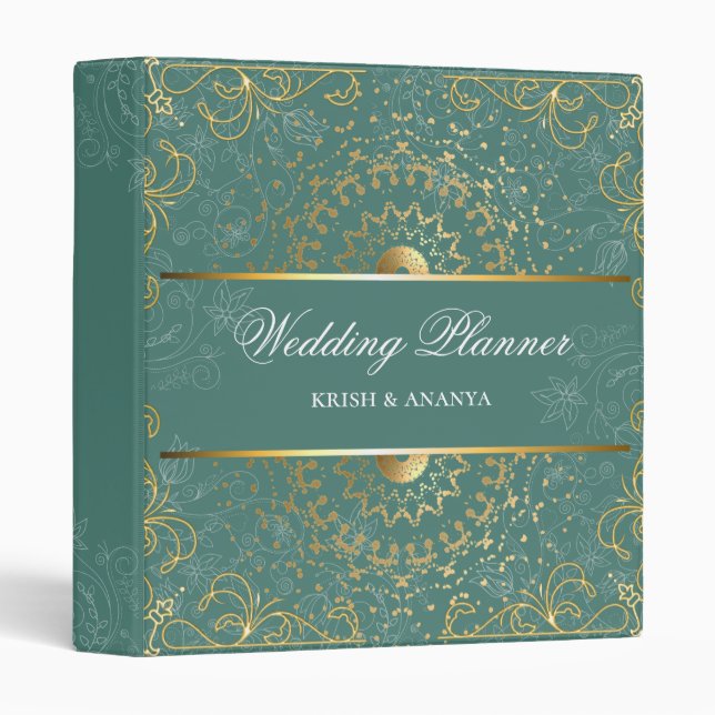 Dazzling Green and Gold Wedding Planner Binder (Front/Spine)