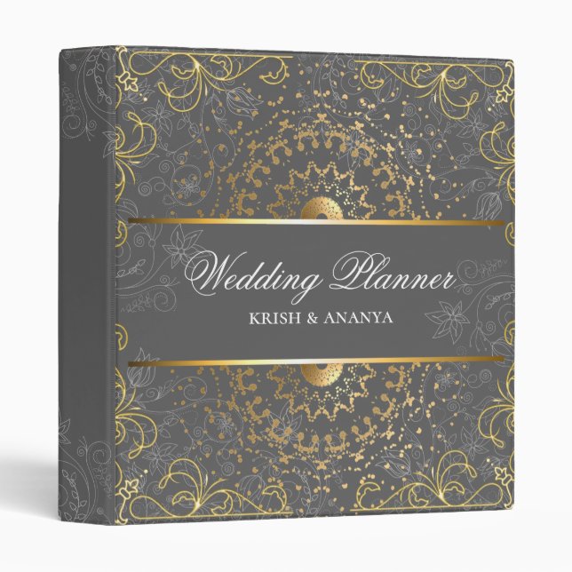 Dazzling Grey and Gold Wedding Planner Binder (Front/Spine)