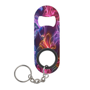 Dazzling Neon Floral Wonderland Keychain Bottle Opener