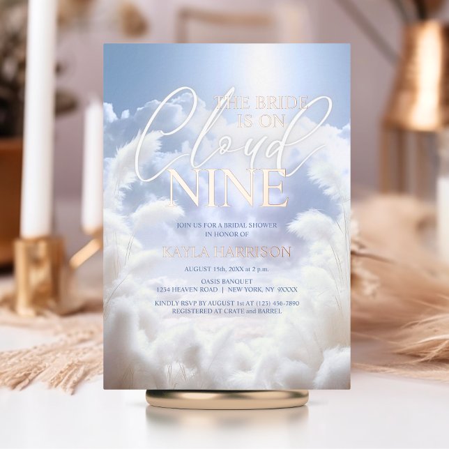 Dazzling On Cloud Nine 9 Pampas Bridal Shower (On Cloud Nine 9 Pampas Heavenly Bridal Shower Foil Invitations)