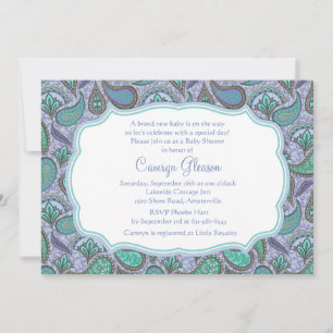 Dazzling Paisley Blue Baby Shower Invitation