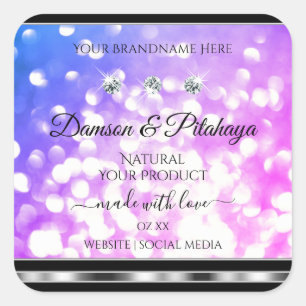Dazzling Pink Blue Glitter Product Labels Diamonds