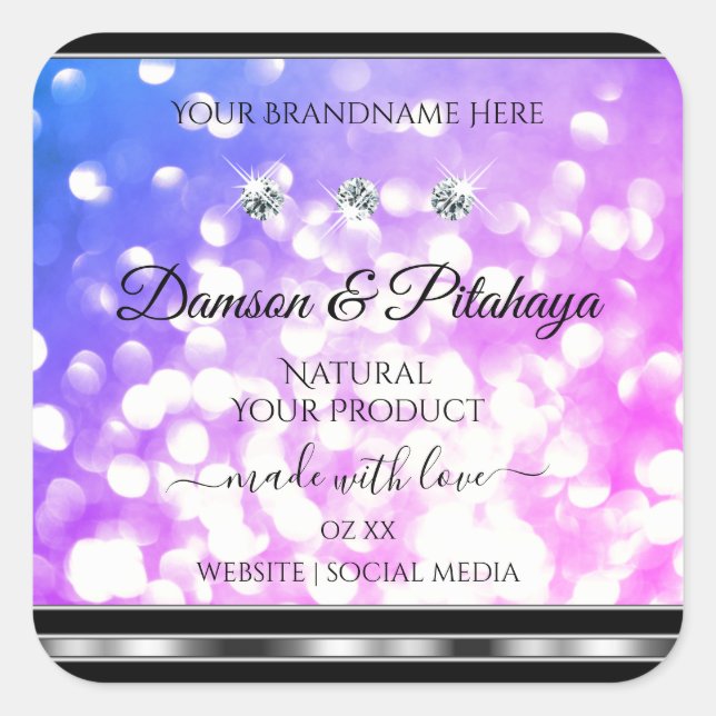Dazzling Pink Blue Glitter Product Labels Diamonds (Front)