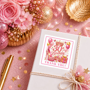 Dazzling Pink Gold Sparkle 30th Birthday Stickers