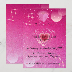 Dazzling Pink Heart Valentine's Day Party Invitation