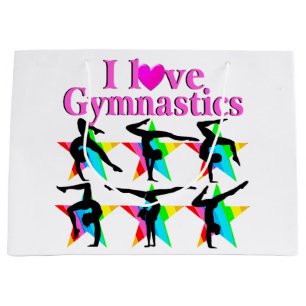 DAZZLING PINK I LOVE GYMNASTICS DESIGN LARGE GIFT BAG
