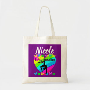 DAZZLING PURPLE I LOVE GYMNASTICS DESIGN TOTE BAG