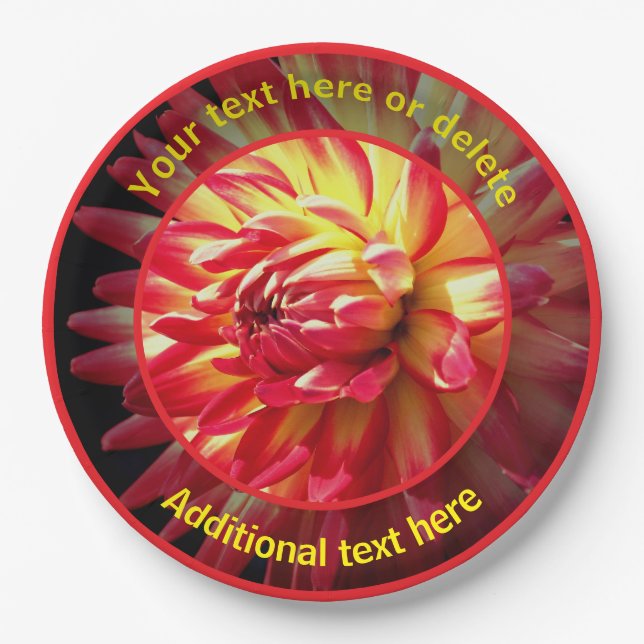 Dazzling Red Dahlia Flower Personalized Party Paper Plate (Front)