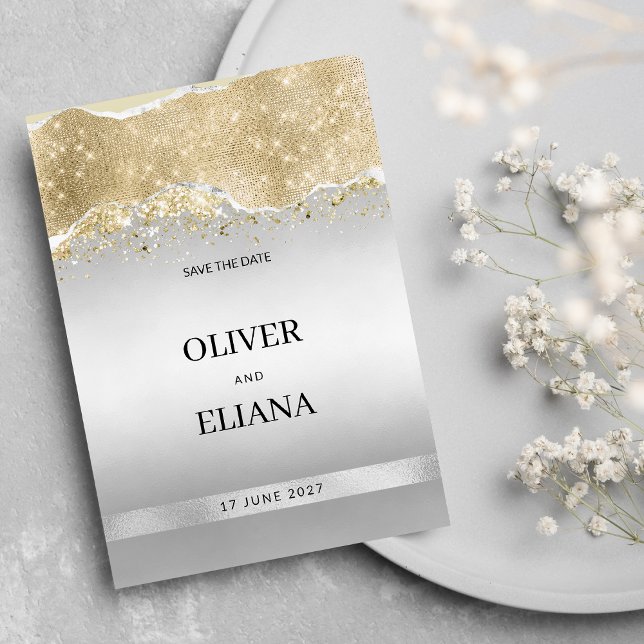Dazzling silver gold sparkle glitter Save the Date Invitation (Dazzling silver gold sparkle glitter Save the Date)