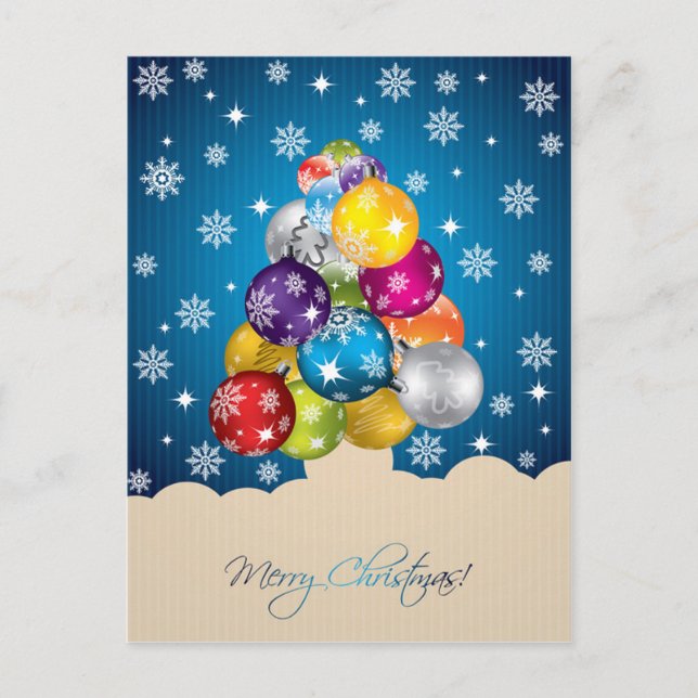 Dazzling Snowfall on Multi Colored Christmas Ball Holiday Postcard (Front)