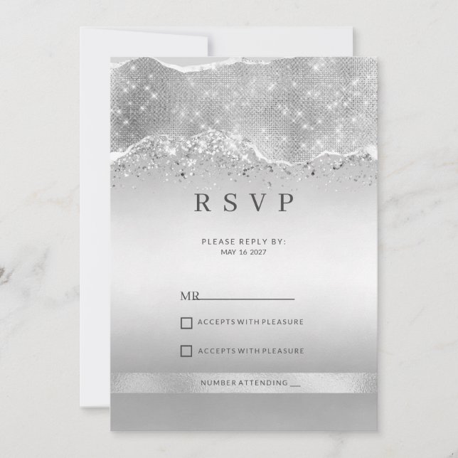 Dazzling sparkle silver glitter RSVP Invitation (Front)