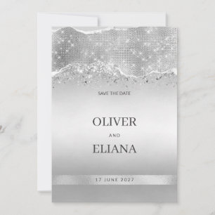 Dazzling sparkle silver glitter Save the Date Invitation