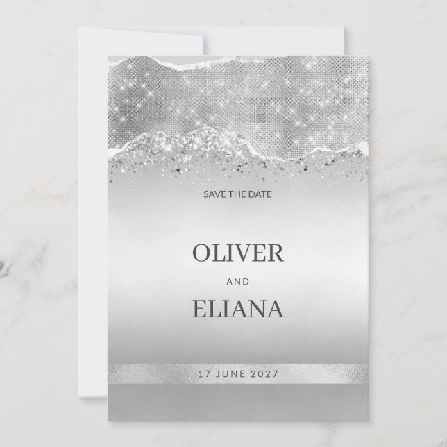 Dazzling sparkle silver glitter Save the Date Invitation (Front)