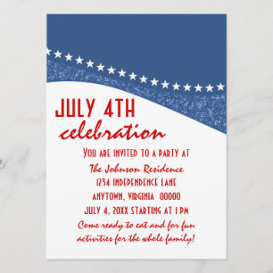 Dazzling Star Curves July 4th Party Invite, Blue Invitation