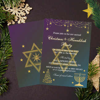 Dazzling Stars Christmas-Hanukkah Party Invitation