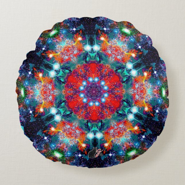Dazzling Stellar Kaleid Round Pillow (Front)