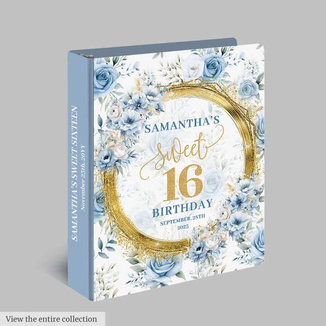 Dazzling Sweet 16 Pastel Blue Gold Memory Album Binder (Dazzling Sweet 16 Pastel Blue Gold Memory Album 3 ring binder)