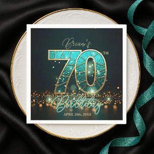Dazzling Teal Mosaic Gold Jewelled 70th Birthday  Napkin