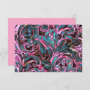 Dazzzling Damask rose Turquoise Carte de réponse B