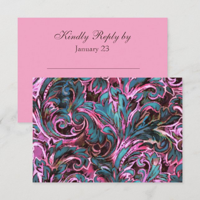 Dazzzling Damask rose Turquoise Carte de réponse B (Devant / Derrière)