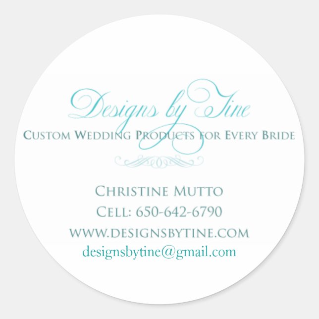 DBT_Biz_Card_1, designsbytine@gmail.com Classic Round Sticker (Front)