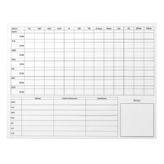DBT Standard Diary Card Front - Back  - Blank Notepad