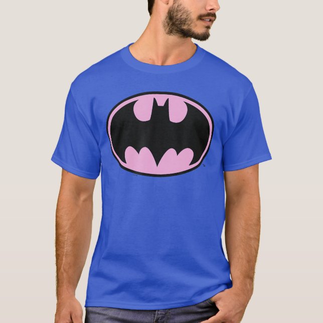 DC Comics Batman Pink Background BatSymbol Chest L T-Shirt (Front)