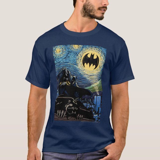 DC Comics Batman Starry Night Style Painting Long  T-Shirt (Front)