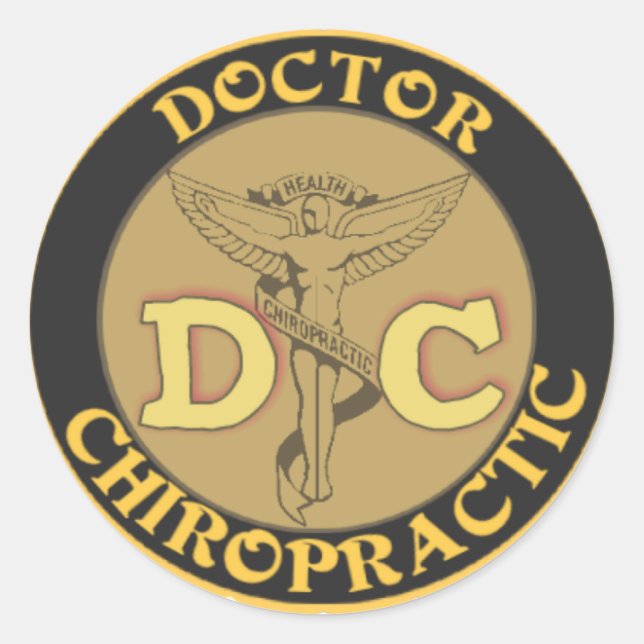 DC LOGO - DOCTOR CHIROPRACTIC CADUCEUS CLASSIC ROUND STICKER (Front)