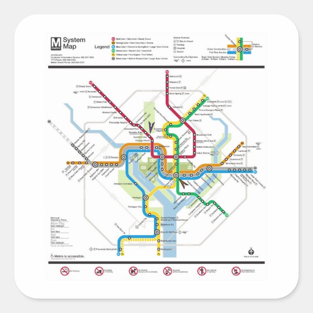 DC Metro Map Square Sticker (Front)